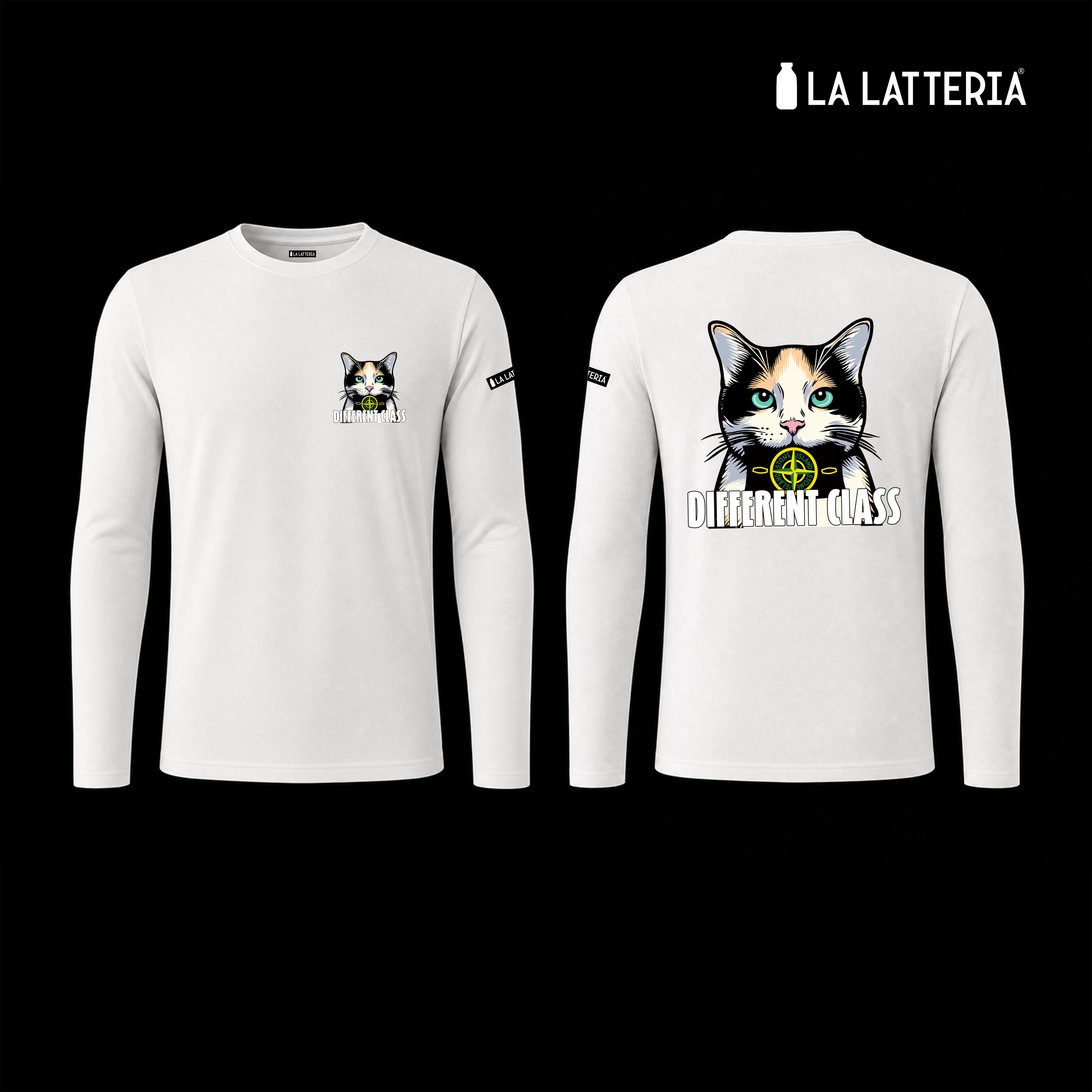 Maglietta di cotone a manica lunga Different Class Gatto con Toppa